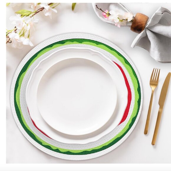 DXTKWL Watermelon Slice Round Woven Braided Set of 4 PLACEMATS - Picture 2 of 7
